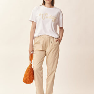 GD428PANTALONE-TU.-POP.-LIGHTBEIGE-1032 TROUSERS WITH ELASTIC AND PLEATS IN LIGHT POPLIN |