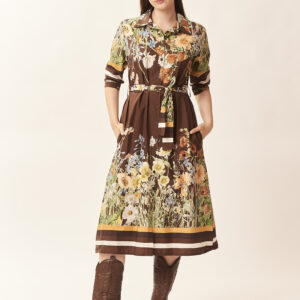 PATTERNED DRESS WITH SASH |