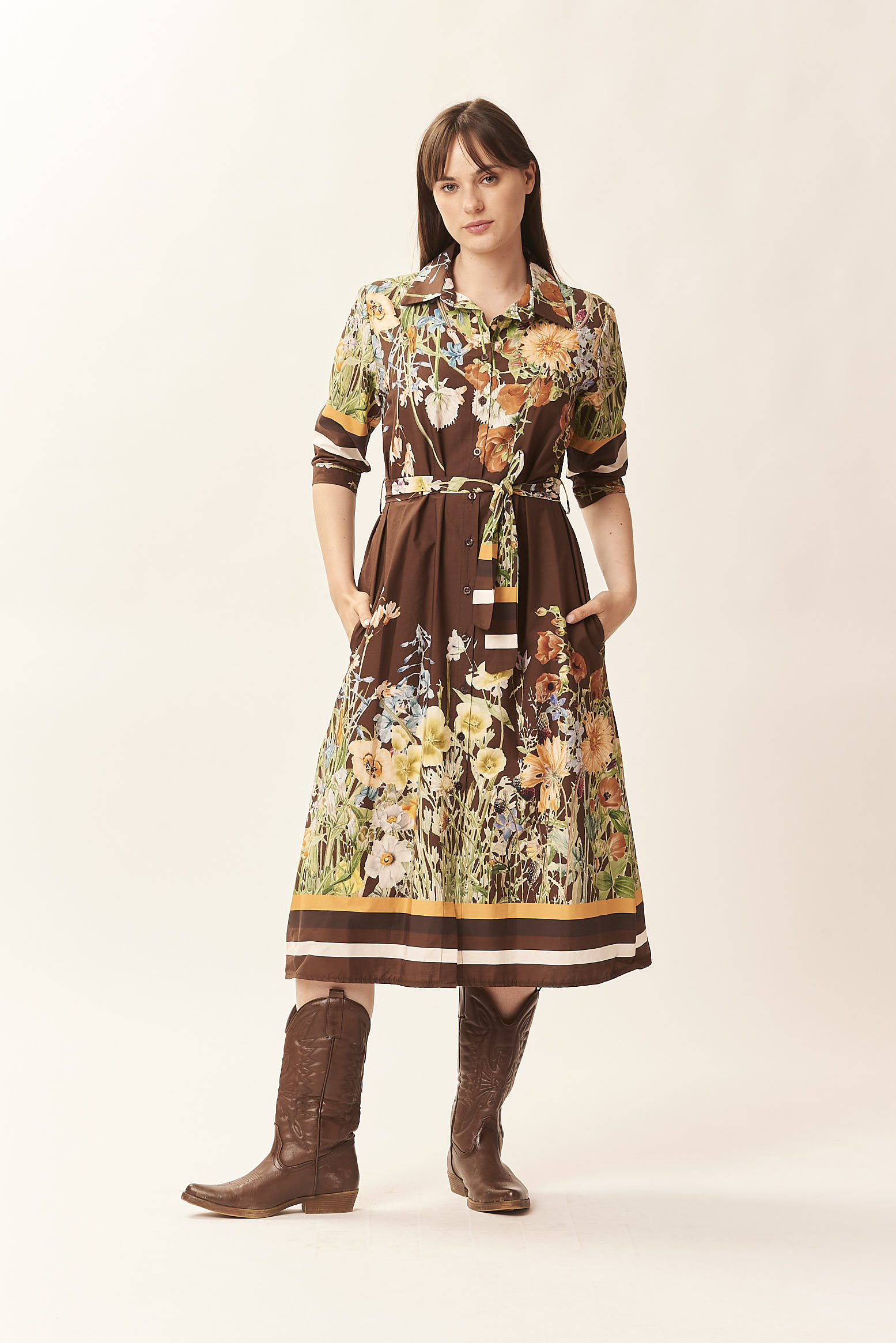 PATTERNED DRESS WITH SASH