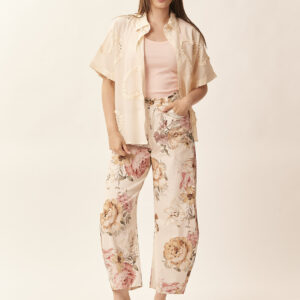 GD458PANTALONE-CARROT-PRINTEDWHITE-1430 FLOWER PRINT TROUSERS |