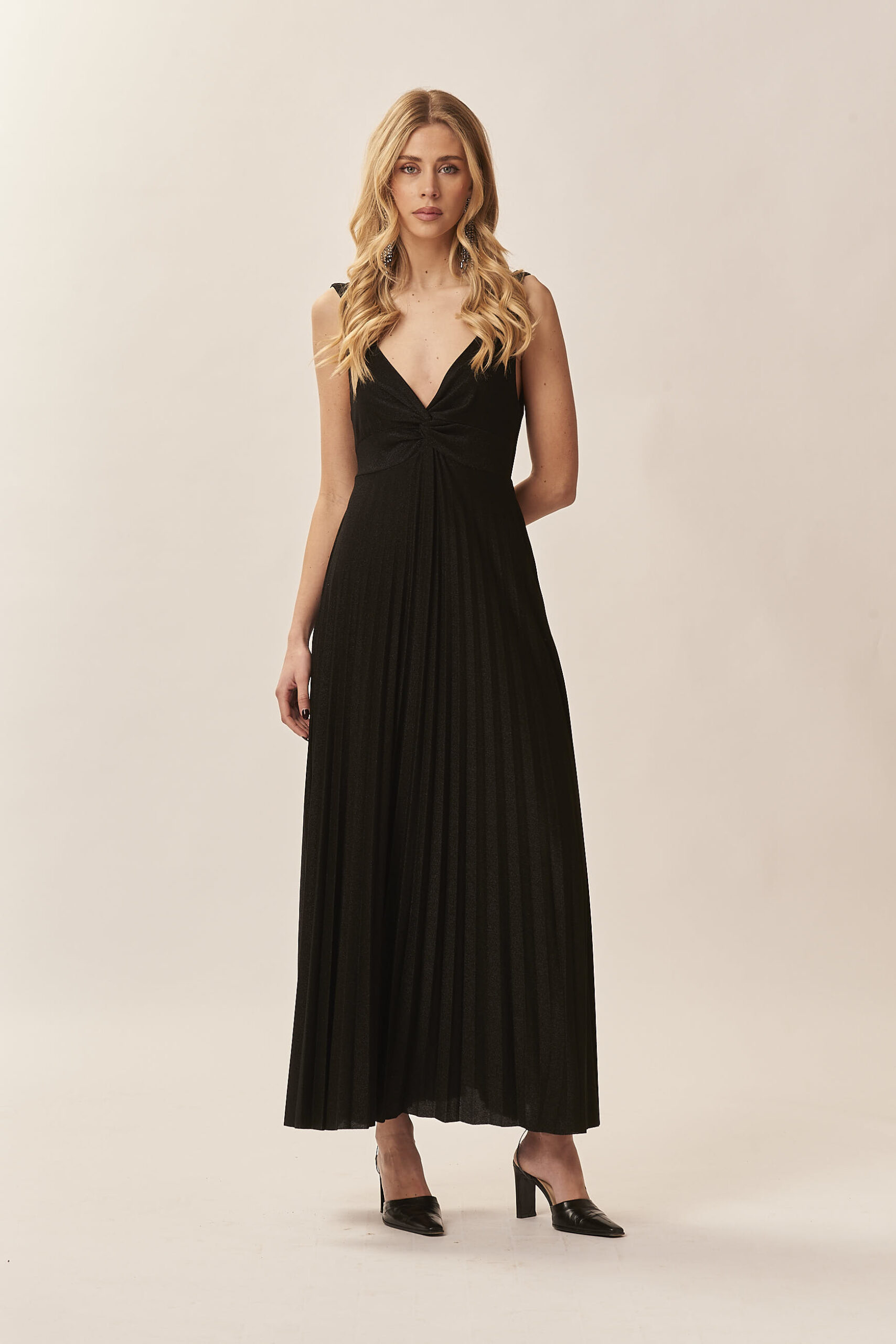 LUREX VISCOSE SLEEVELESS DRESS WITH KNOT |