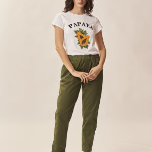 GD428-PANTALONE-TU-POP-LEGGERO-MILITARE-26 TROUSERS WITH ELASTIC AND PLEATS IN LIGHT POPLIN |