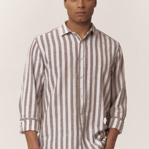 GU067-CAMICIA-TAILORED-M.LINO-RIGA-LARGA-MARRONE-491-1 LOOSE-STRIPED LINEN SHIRT |