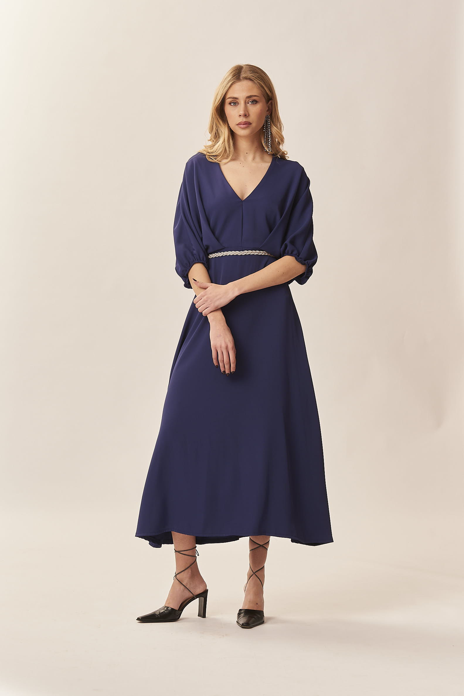 BALLOON SLEEVE DRESS V-NECK |
