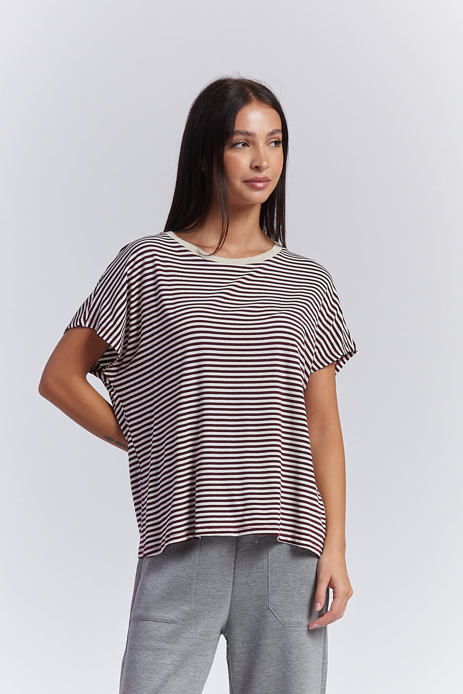STRIPED T-SHIRT WITH LUREX DETAIL