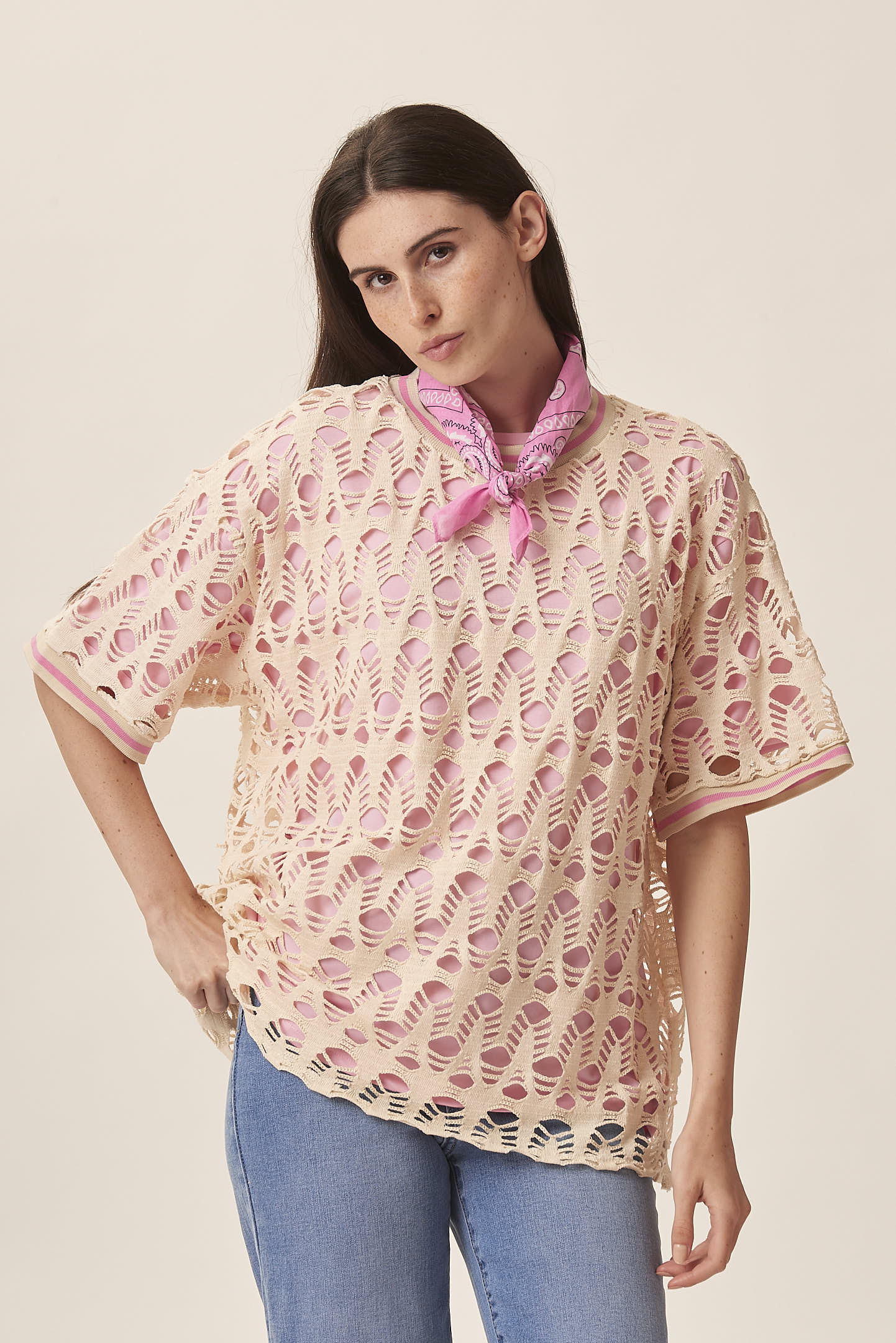 GD307-T-SHIRT-MM-TRAFORATA-ROSA-PINK-1130 PERFORATED T-SHIRT |
