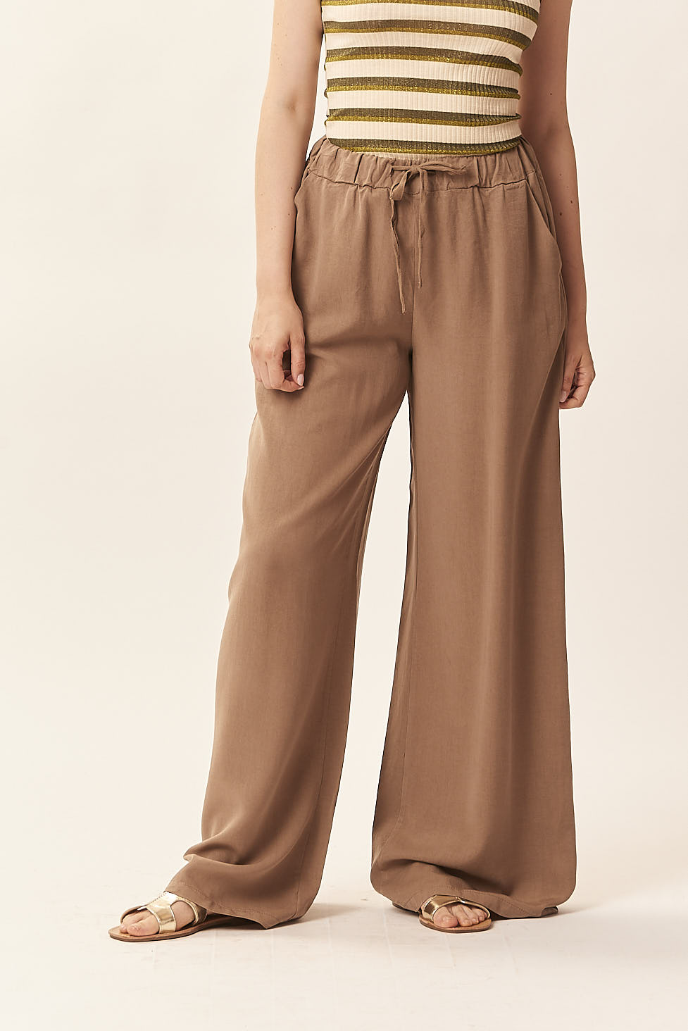 GD403PANTAPALAZZO-FLUIDO-LYOCELLMARRONE-859 FLUID LYOCELL TROUSERS |