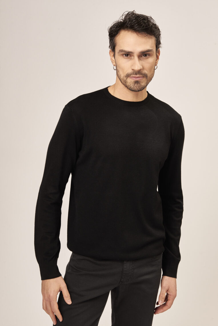 MAGLIA BASIC TINTA UNITA SILK BLEND - S, NERO