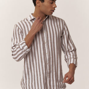 GU067-CAMICIA-TAILORED-M.LINO-RIGA-LARGA-MARRONE-494 LOOSE-STRIPED LINEN SHIRT |
