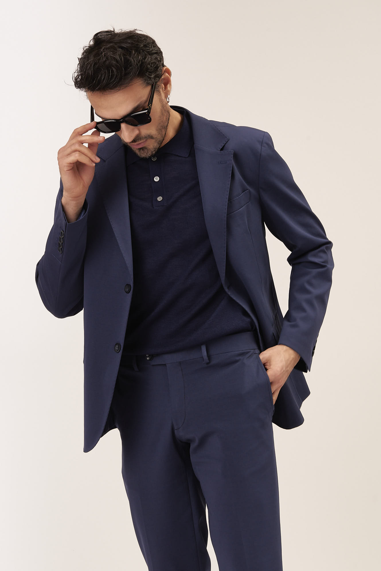 GU078-GIACCA-PUNTO-MILANO-BLU-633 GIACCA TESSUTO ELASTICIZZATO 2 BOTTONI |