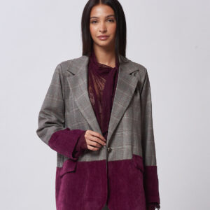 HD166-JACKE-KARO-UND-SAMT-BORDEAUX-804 KARIERTE JACKE UND SAMT |