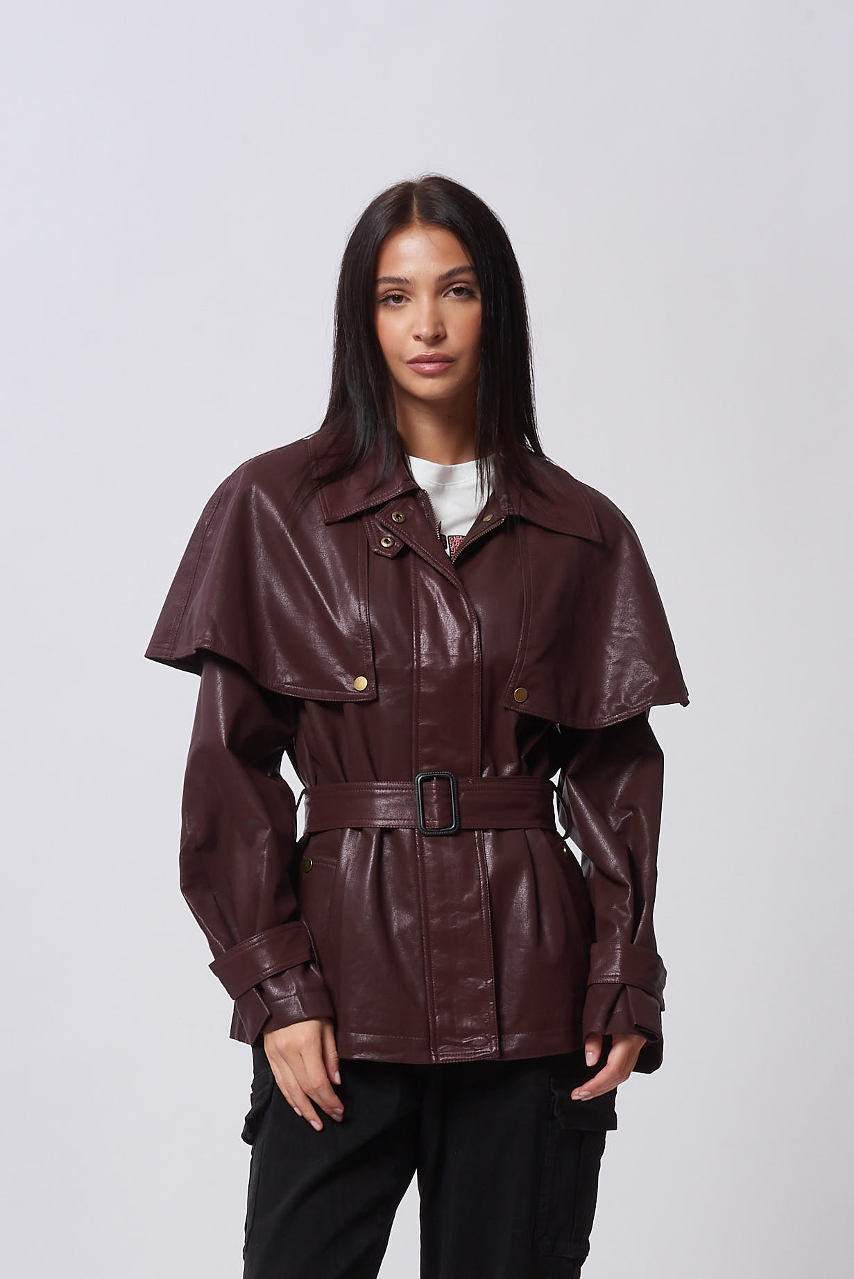 SHORT FAUX LEATHER TRENCH COAT