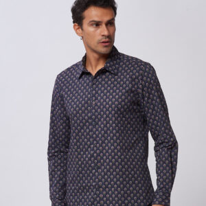 HU156-SHIRT-ML-PATTERN-NAVY-1063 PATTERNED SHIRT |