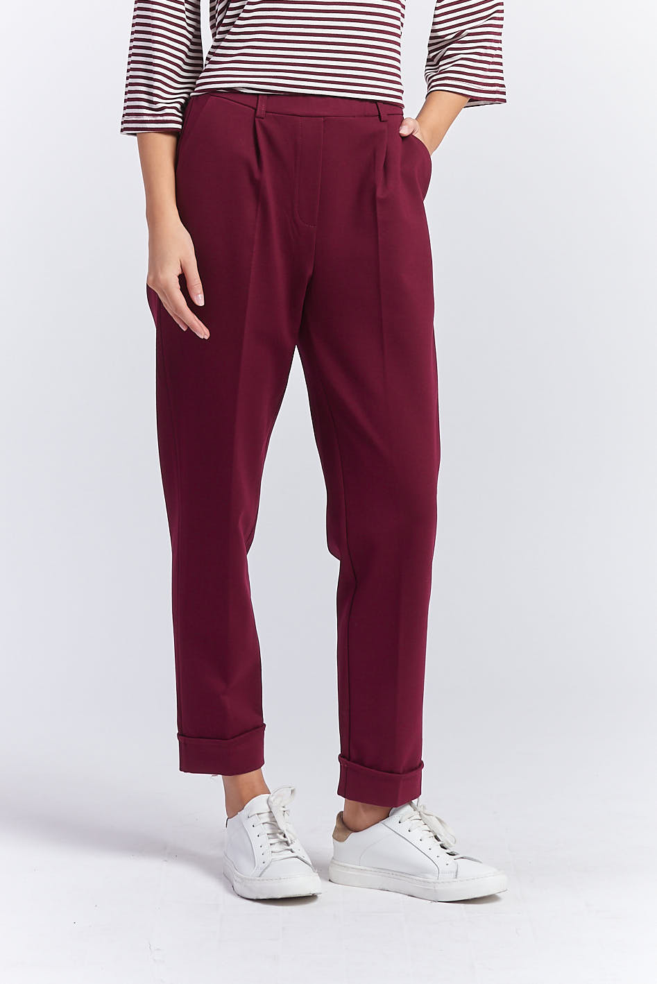 hd024_pantaloni-punto-milano_amarone_1 HOSE MIT MILANO-STICH UND BUNDFALTEN |