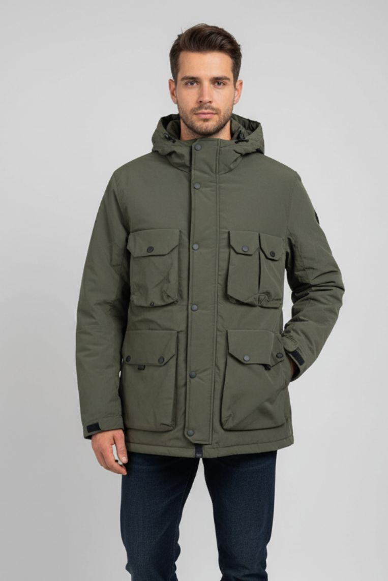 WATTIERTE JACKE MIT TASCHEN UND KAPUZE
