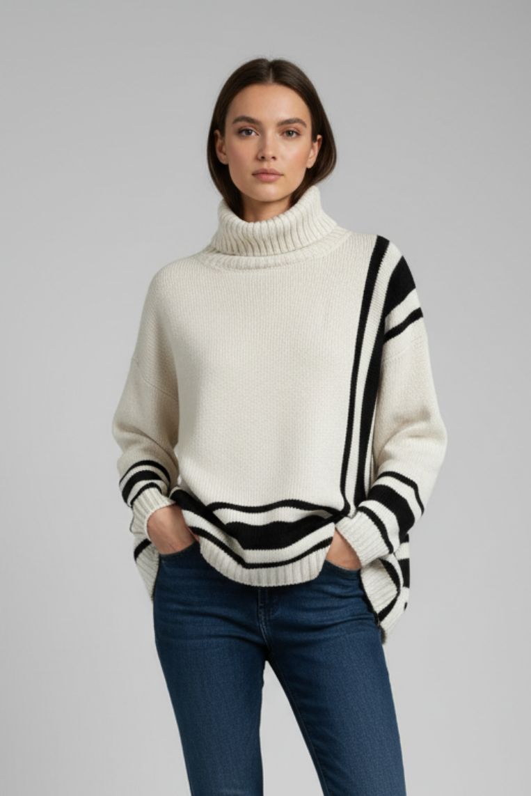 ROLLKRAGENPULLOVER MIT GEOMETRISCHEM MUSTER
