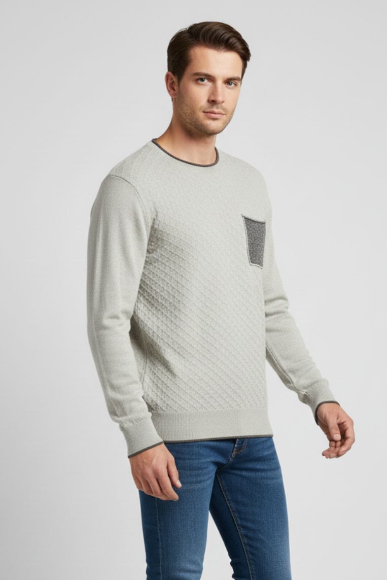 48-2 PULLOVER MIT WABENBINDUNG UND KONTRASTIERENDER BRUSTTASCHE |