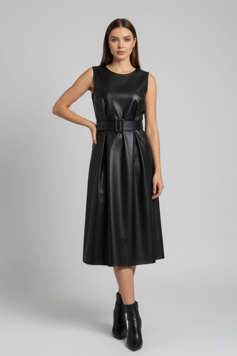 ÄRMELLOSES KLEID AUS KUNSTLEDER