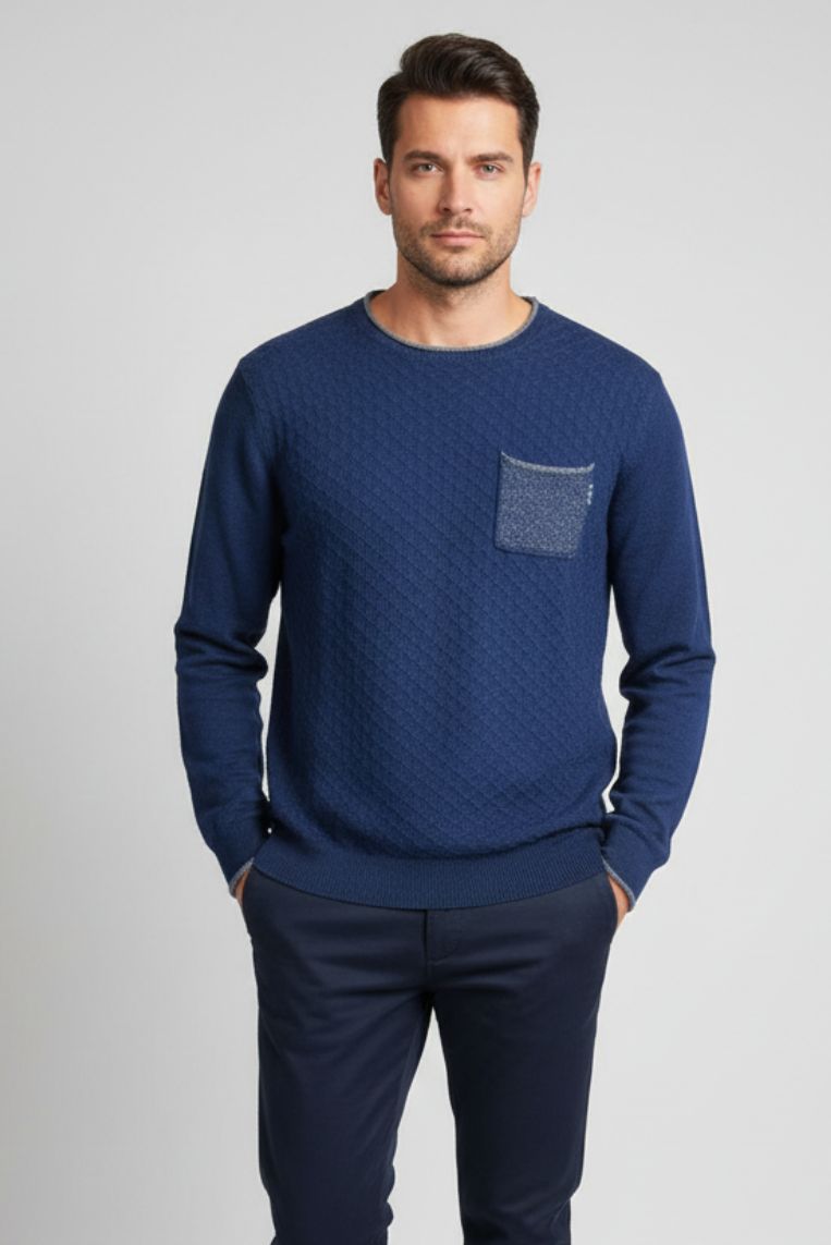 PULLOVER MIT WABENBINDUNG UND KONTRASTIERENDER BRUSTTASCHE