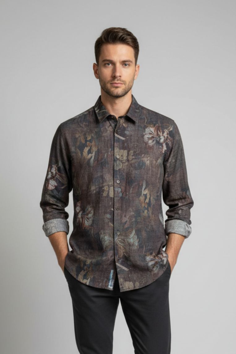 SHIRT WITH DENIM-EFFECT PRINT