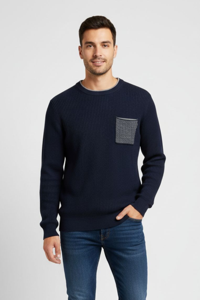 CREW NECK WITH CONTRASTING PROFILES AND BREAST POCKET