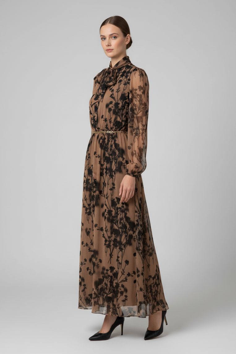 LANGES KLEID MIT GEORGETTE-SCHLEIFE