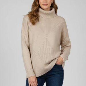 HD283-Beige PULLOVER MIT DONUT-KRAGEN RAUTENMUSTER |