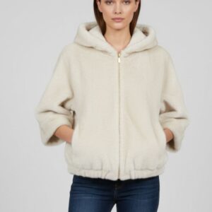 HD299-Faux Fur-Hooded SHORT FAUX FUR WITH ZIP AND HOOD |