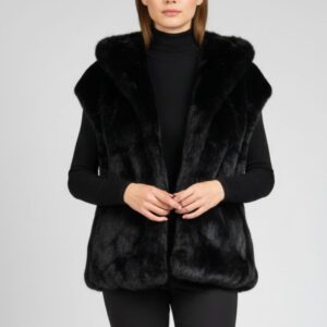 HD300-Faux Fur-Weste-Schwarz WESTE AUS KUNSTPELZ MIT KAPUZE |