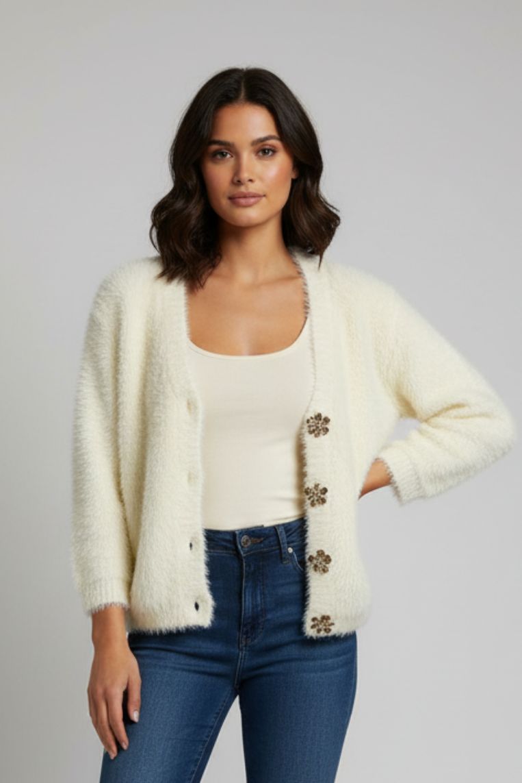 SOFT CARDIGAN WITH JEWEL BUTTONS