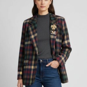 MEHRFARBIGE KARIERTE JACKE MIT ANSTECKNADELN |