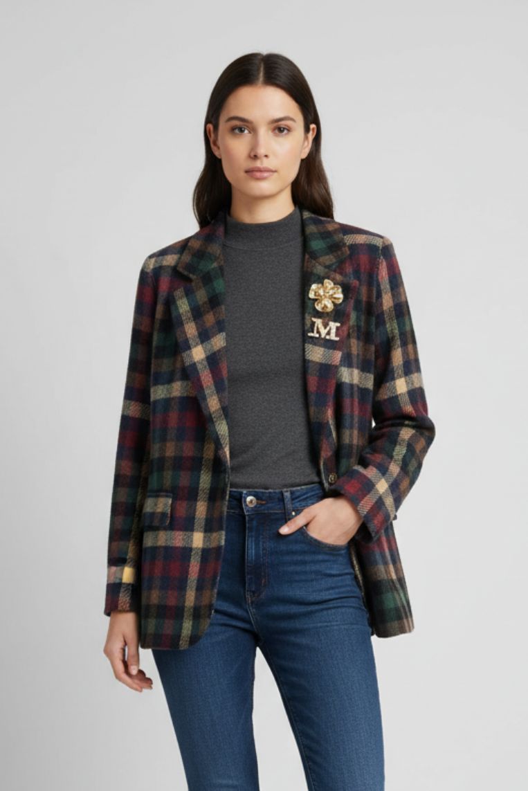 MULTICOLOR CHECK JACKET WITH PINS