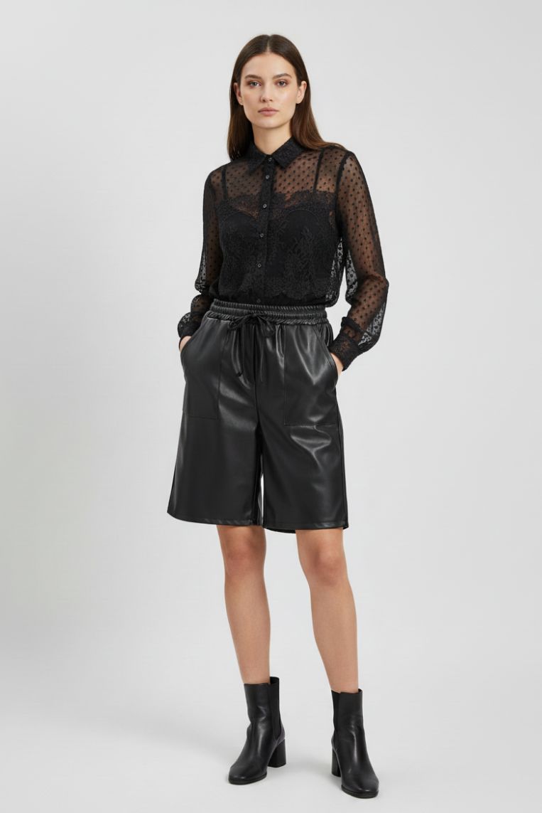 OVERSIZED FAUX LEATHER BERMUDA SHORTS