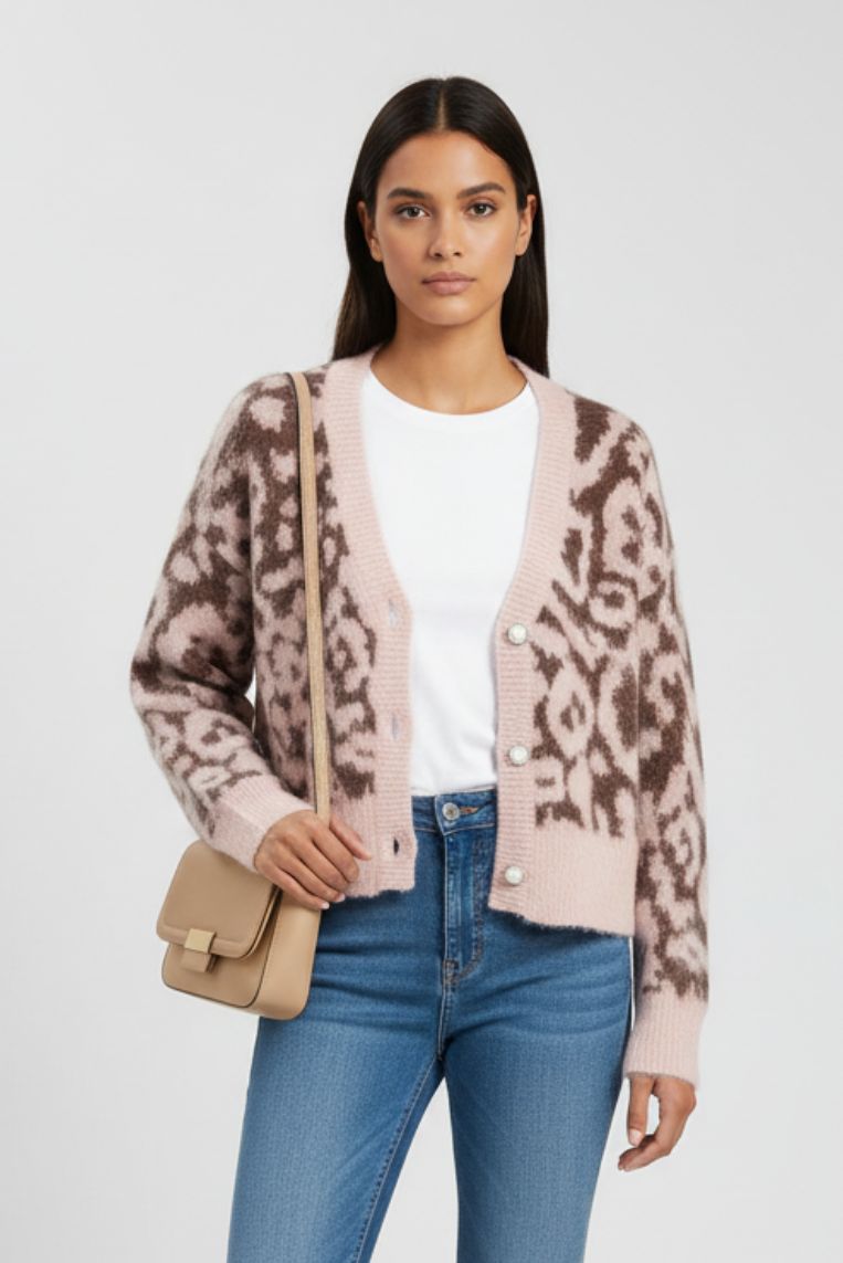 ANIMAL PRINT CARDIGAN WITH BUTTONS