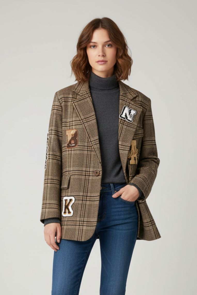 CHECK JACKET WITH PATCH
