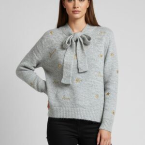 HD319-Grau PULLOVER MIT SCHLEIFE UND STICKEREI |