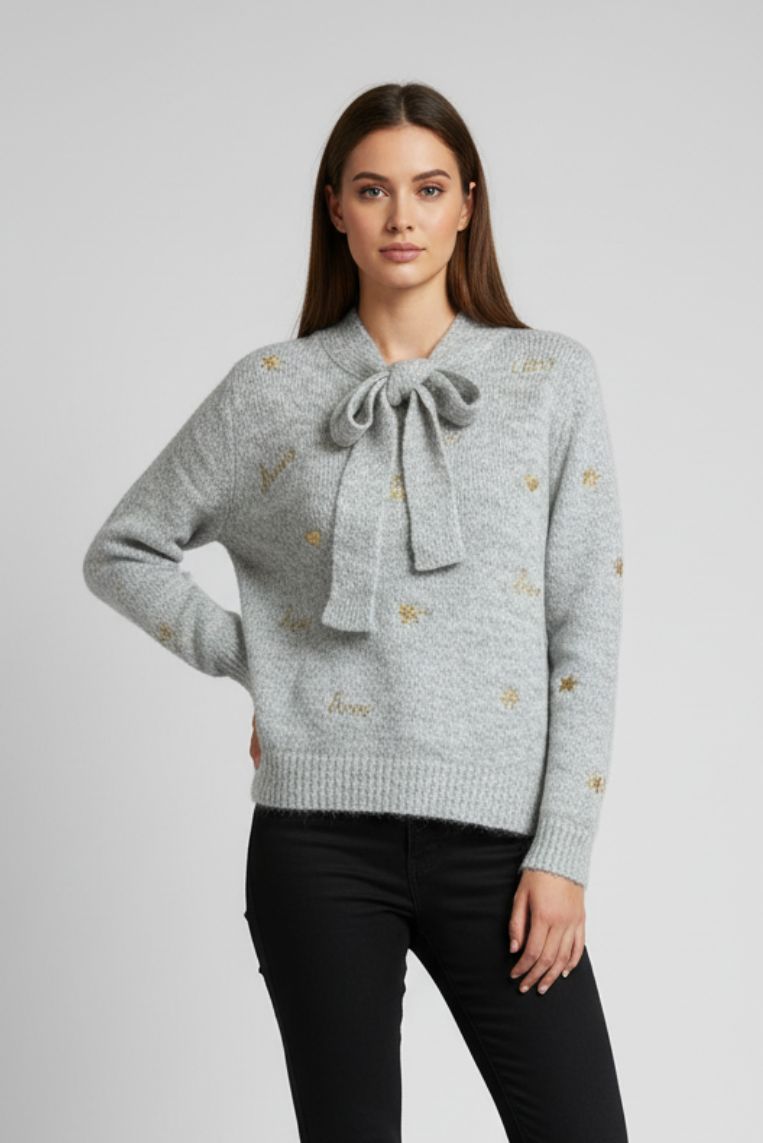 PULLOVER MIT SCHLEIFE UND STICKEREI