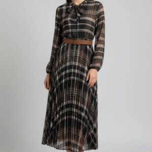 HD329 KARIERTES KLEID MIT SCHLEIFE UND GÜRTEL |