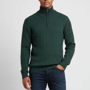 HU052-Hemd mit Reißverschluss-grün- ROLLKRAGENPULLOVER MIT REISSVERSCHLUSS |