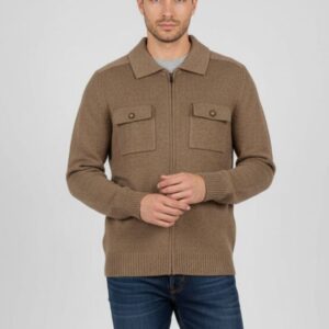 HU065-PULLOVER MIT DURCHGEHENDEM REISSVERSCHLUSS-MIT-TASCHEN-BEIGE HEMD MIT DURCHGEHENDEM REISSVERSCHLUSS UND TASCHEN |