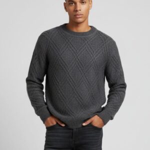 HU204-STRICK-SCHUSS-RAUTENGRAU PULLOVER MIT RAUTENWEBUNG |