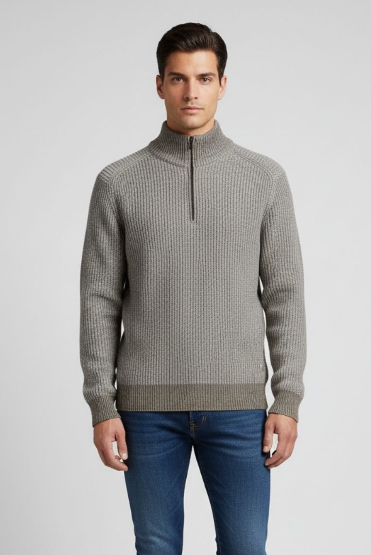 ROLLKRAGENPULLOVER MIT MELIERTEM REISSVERSCHLUSS