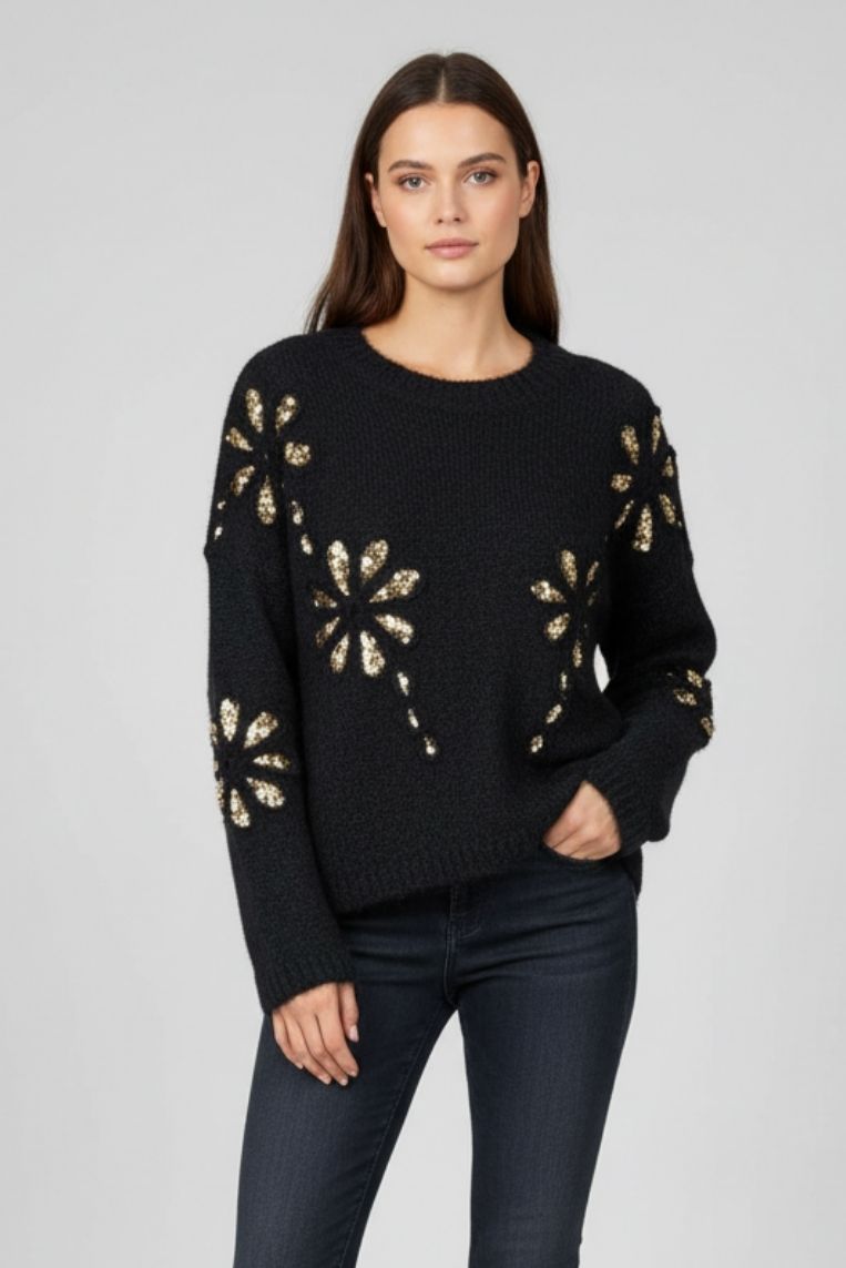 PULLOVER BLUMEN PAILLETTEN