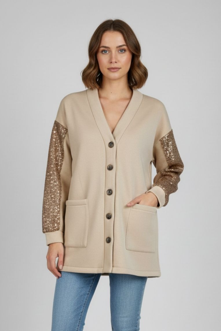 CARDIGAN WITH BUTTONS AND SEQUINS