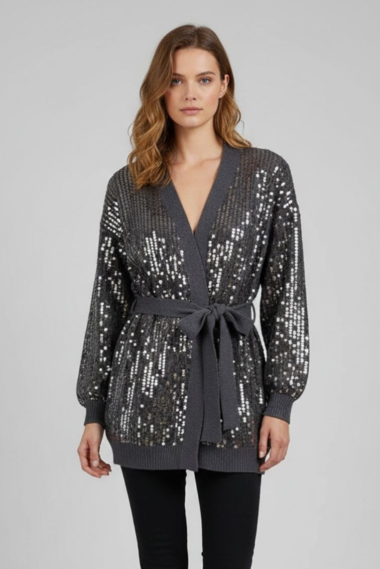 CARDIGAN CON CINTURA E PAILLETTES |