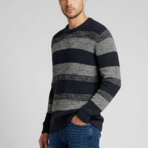 hu211-blu MAGLIONE A RIGHE MELANGE |