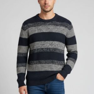 hu211-blu1 MAGLIONE A RIGHE MELANGE |
