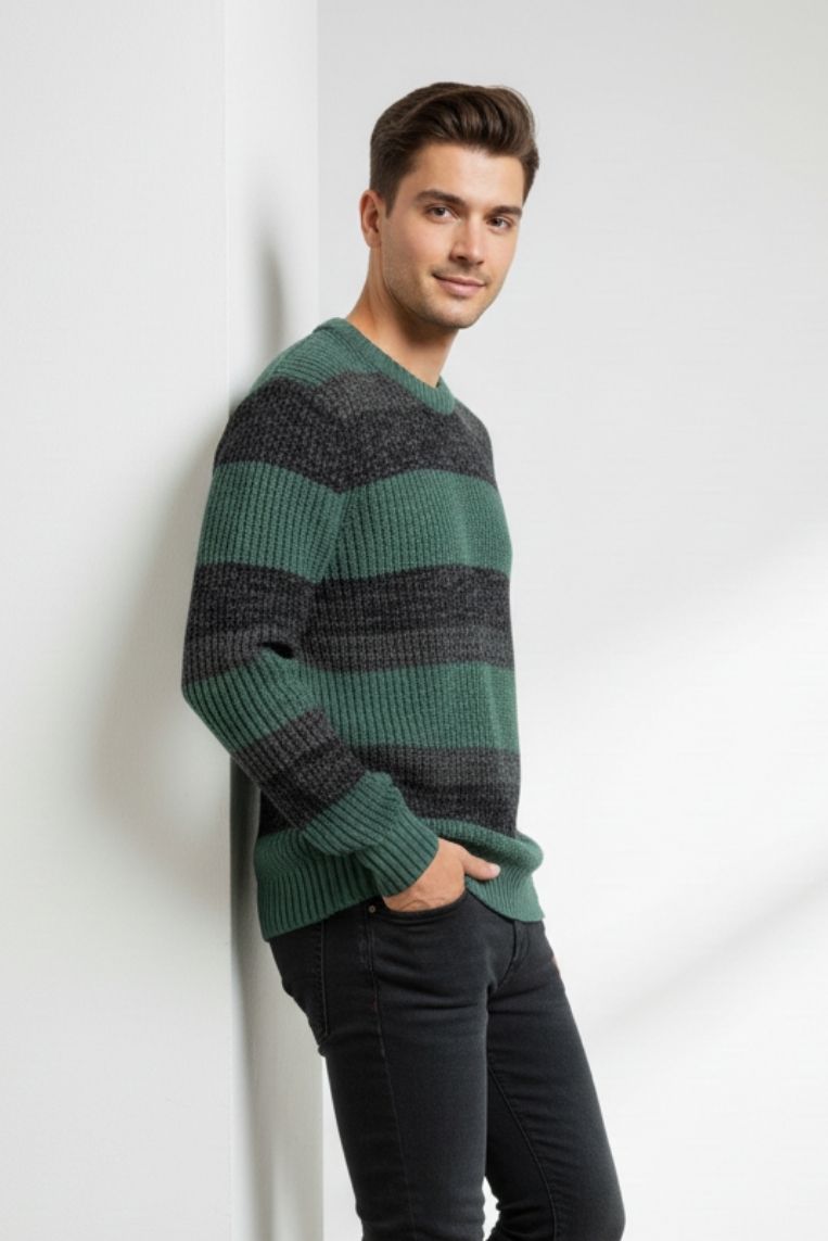 hu211-bottiglia MAGLIONE A RIGHE MELANGE |