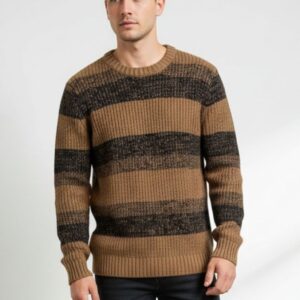 hu211-cammello MAGLIONE A RIGHE MELANGE |