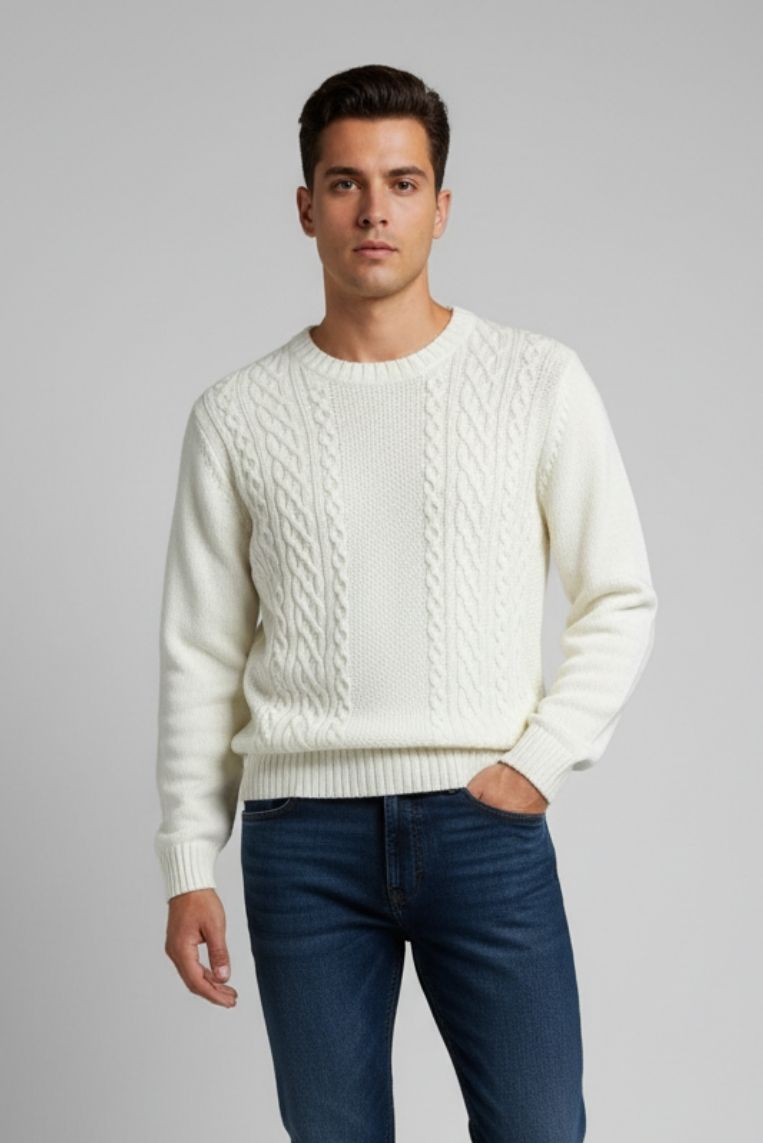 hu212-beige MAGLIONE CON TRECCE |